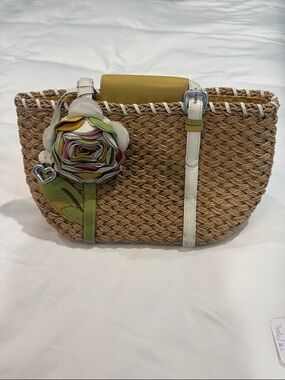 Brighton Woven Straw Tote with Multicolor Floral Accent - Natural